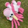  Вязаная крючком плюшевая игрушка Единорожка (сидит) белый-розовый. Рост 52 см фото 5 — CRYSTAL SHOP