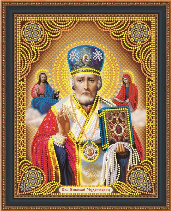 Набор алмазная мозаика круглыми стразами Икона Святой Николай Чудотворец (40х34 см) — CRYSTAL SHOP