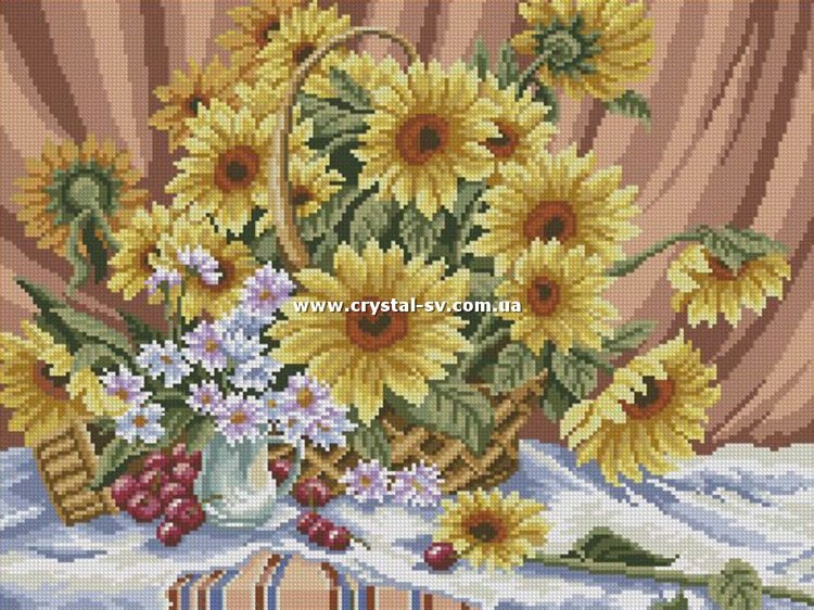 Набор алмазная мозаика стразами Подсолнухи на столе (30х40) — CRYSTAL SHOP