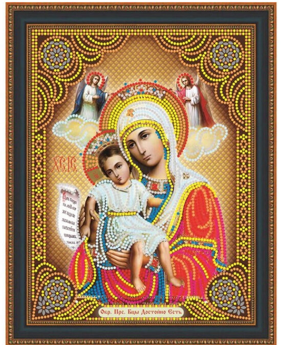 Набор алмазная мозаика круглыми стразами Икона Образ Пресвятой Богородицы Достойно Есть (40х34 см) — CRYSTAL SHOP