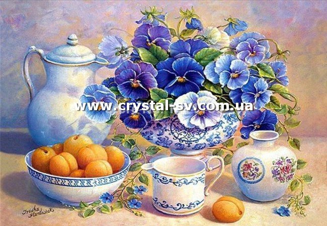 Набор алмазная мозаика стразами Абрикосы Цветы на столе (30х40) — CRYSTAL SHOP