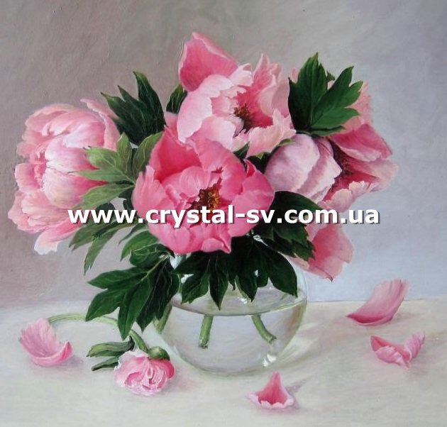 Набор алмазная мозаика стразами Натюрморт Пионии в вазе на столе (40x40) — CRYSTAL SHOP