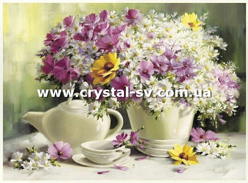 Набор алмазная мозаика стразами Чайник Полевые цветы на столе — CRYSTAL SHOP
