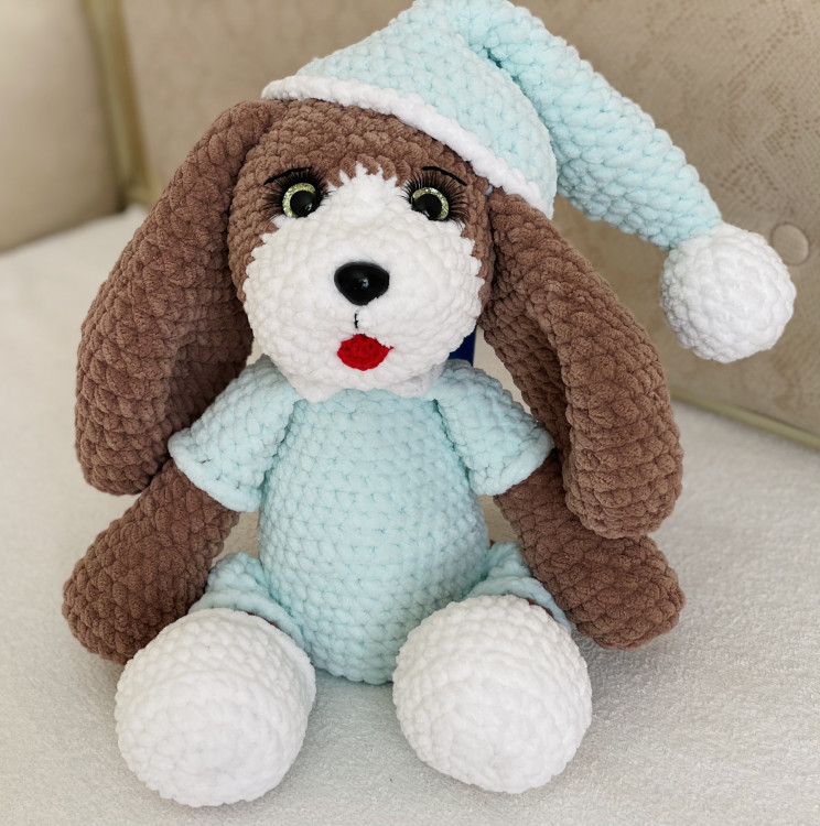 Плюшевая игрушка ручная работа Собачка в пижаме (мята/зеленый) — CRYSTAL SHOP