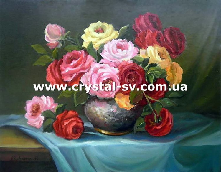Набор алмазная мозаика стразами Натюрморт Розы в вазе (30x40) — CRYSTAL SHOP