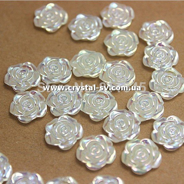 Полужемчуг в форме цветка розы 12мм. Белый. Цена за 1шт. — CRYSTAL SHOP