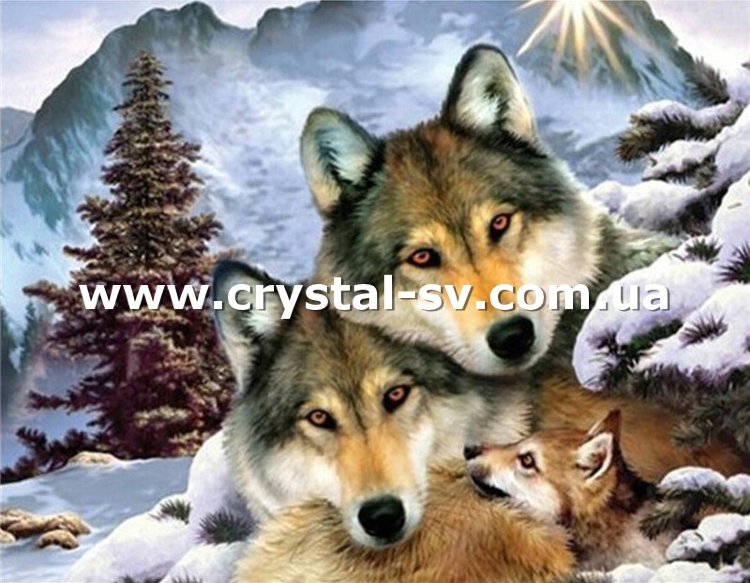 Набор рисование камнями по номерам Волчья семья — CRYSTAL SHOP
