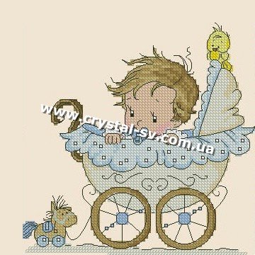 Набор мозаика стразами Детская метрика мальчик в коляске (30х30) — CRYSTAL SHOP