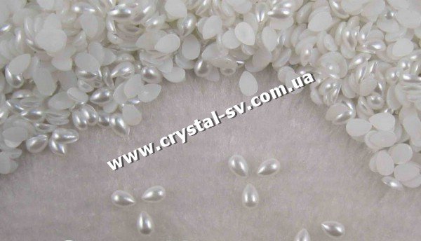 Полужемчуг белый в форме капли (6x10мм.) Цена за 50шт. — CRYSTAL SHOP