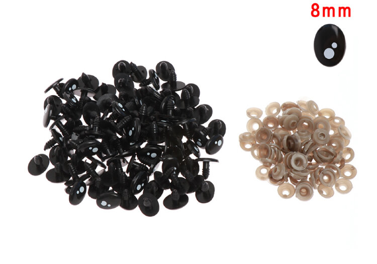 Глаза для игрушек амигуруми, кукол черные с бликом + заглушка. Овал 8 мм (пара) — CRYSTAL SHOP