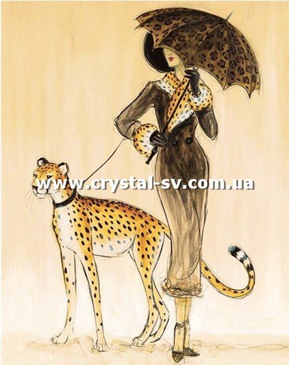 Набор алмазная мозаика стразами Барышня с леопардом (53х40) — CRYSTAL SHOP