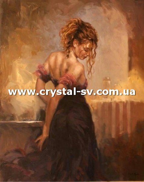 Набор алмазная мозаика стразами Ретро Девушка в черном Загадка (50х40) — CRYSTAL SHOP