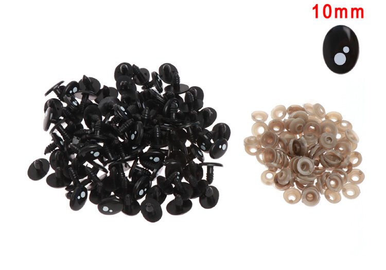 Глаза для игрушек амигуруми, кукол черные с бликом + заглушка. Овал 10 мм (пара) — CRYSTAL SHOP