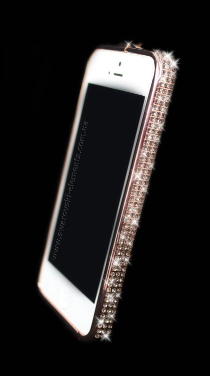 Бампер для iphone 4 4s алюминиевый с камнями gold PINK — CRYSTAL SHOP