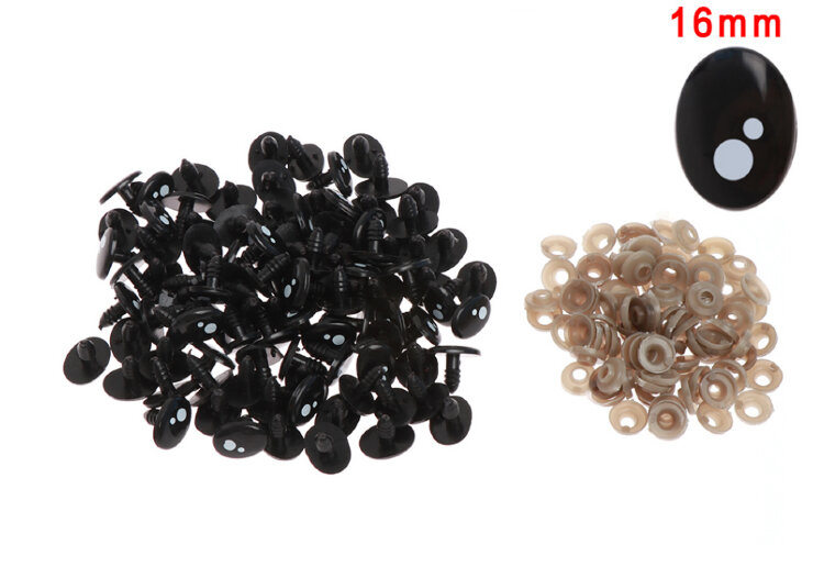 Глаза для игрушек амигуруми, кукол черные с бликом + заглушка. Овал 16 мм (пара) — CRYSTAL SHOP