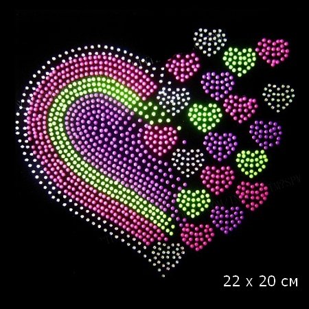 Аппликация из метал страз Hot Fix наклейка Сердце мозаика (22х20 см) — CRYSTAL SHOP