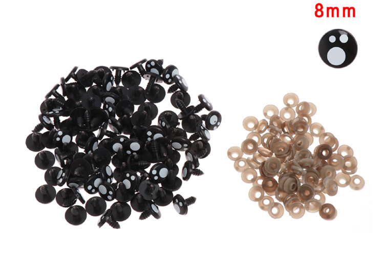 Глаза для игрушек амигуруми, кукол черные с бликом + заглушка. Круг 8 мм (пара) — CRYSTAL SHOP