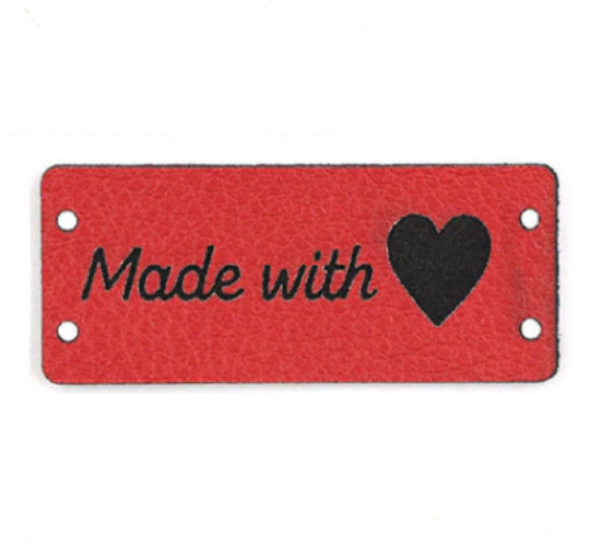 Бирки нашивки пришивные ручная работа кожаные Hand made на вязаные изделия. Цвет красная (1 шт) — CRYSTAL SHOP