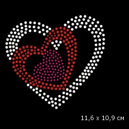 Аппликация из страз Hot Fix наклейка Сердце 3 в 1 (11,6х10,9 см) — CRYSTAL SHOP