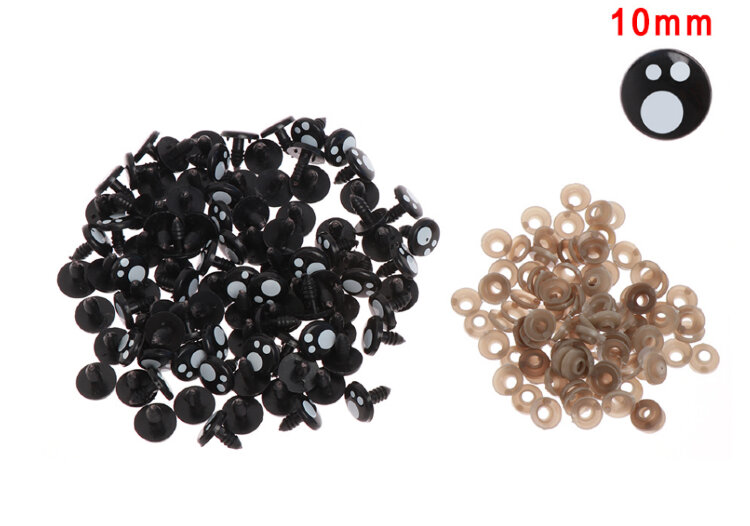 Глаза для игрушек амигуруми, кукол черные с бликом + заглушка. Круг 10 мм (пара) — CRYSTAL SHOP