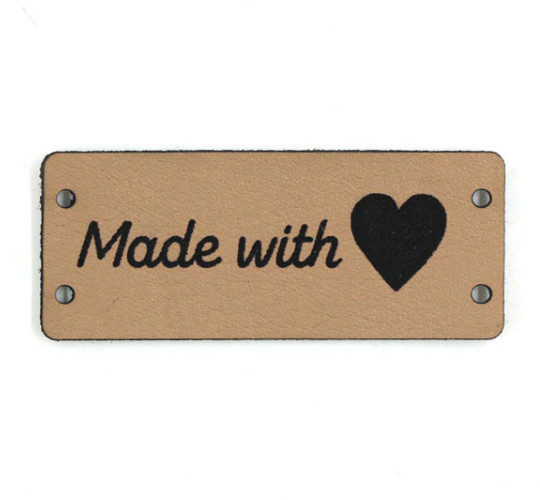 Бирки нашивки кожаные Made with love на вязаные изделия. Цвет коричневая (1 шт) — CRYSTAL SHOP