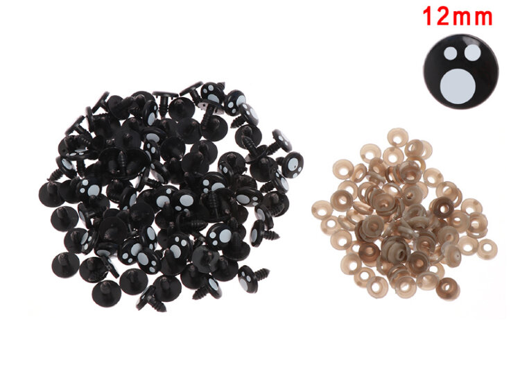 Глаза для игрушек амигуруми, кукол черные с бликом + заглушка. Круг 12 мм (пара) — CRYSTAL SHOP