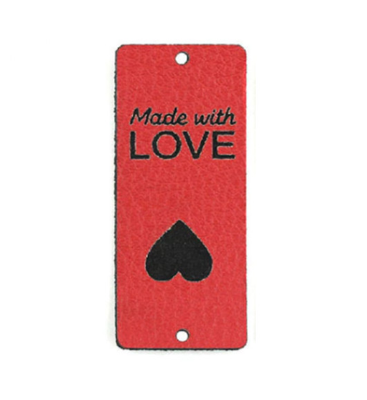 Бирка нашивка кожаная Made with Love. Вертикальная. Красная (1 шт) фото 1 — CRYSTAL SHOP