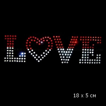 Аппликация из страз Hot Fix наклейка LOVE (18x5 см) — CRYSTAL SHOP