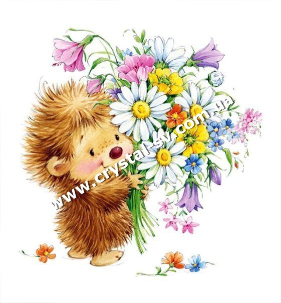 Набор вышивка камнями по номерам Ёжик с цветами — CRYSTAL SHOP