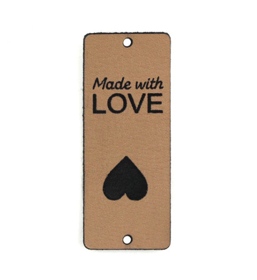 Бирка нашивка кожаная Made with Love. Вертикальная. Коричневая (1 шт) — CRYSTAL SHOP