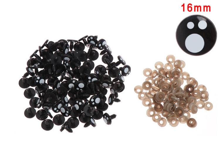 Глаза для игрушек амигуруми, кукол черные с бликом + заглушка. Круг 16 мм (пара) — CRYSTAL SHOP