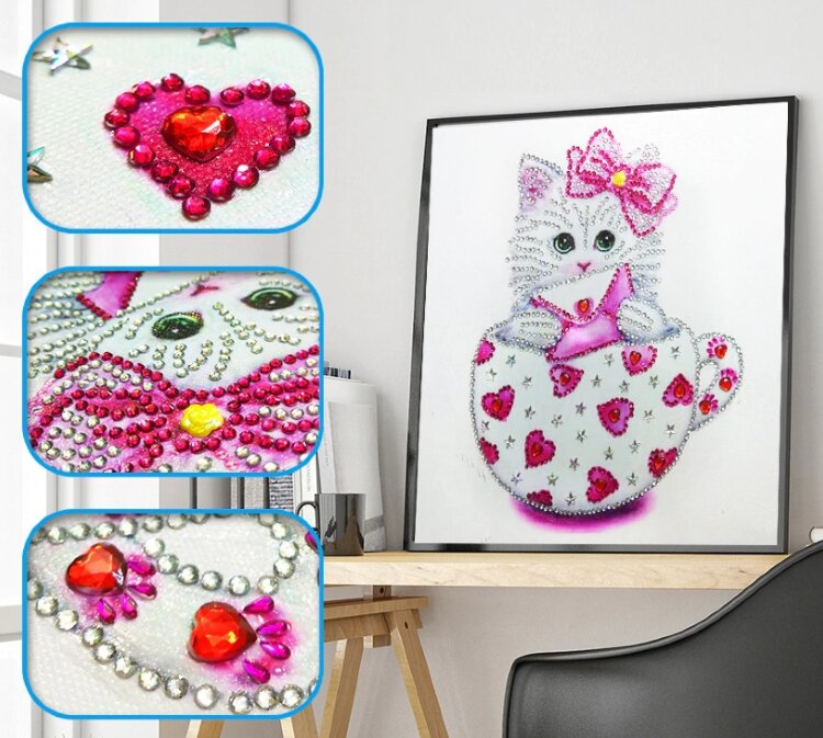 Набор алмазная мозаика специальными стразами Любовное письмо Кот в чашке (30х30) — CRYSTAL SHOP