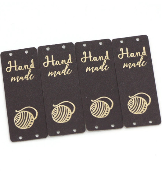 Бирка нашивка кожаная Hand Made клубок. Вертикальная. Черная (1 шт) — CRYSTAL SHOP