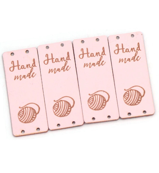 Бирка нашивка кожаная Hand Made клубок. Вертикальная. Розовая (1 шт) — CRYSTAL SHOP