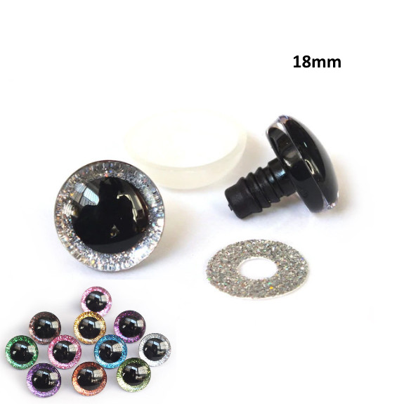 Безопасные глазки для амигуруми класса люкс + заглушка. SILVER 18 мм (пара) — CRYSTAL SHOP