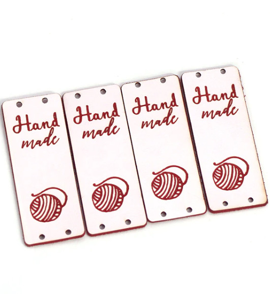 Бирка нашивка кожаная Hand Made клубок. Вертикальная. Белая (1 шт) — CRYSTAL SHOP