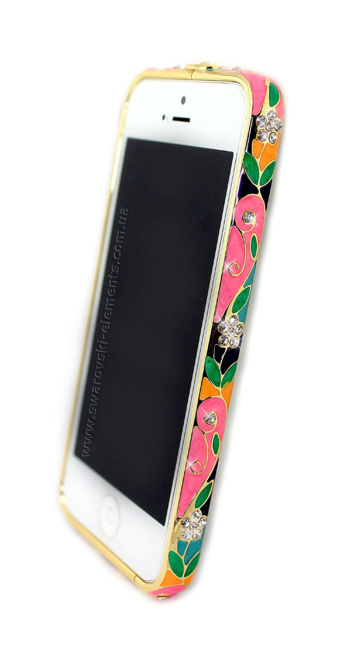 Бампер со стразами iphone 5/5s стразы Deluxe Bling FLORAL style цветы ROSE 