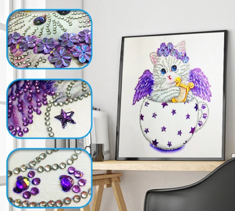 Набор алмазная мозаика специальными стразами Амур Кот в чашке (30х30) — CRYSTAL SHOP