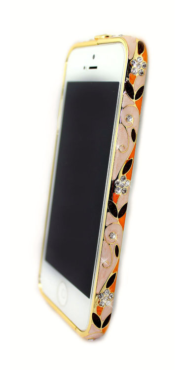 Бампер со стразами iphone 5/5s стразы Deluxe Bling FLORAL style цветы BEIGE — CRYSTAL SHOP