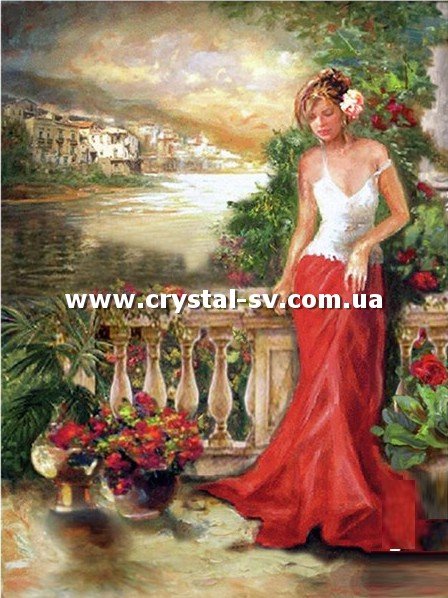 Набор алмазная мозаика стразами Барышня в красном Романтика (60х40) — CRYSTAL SHOP