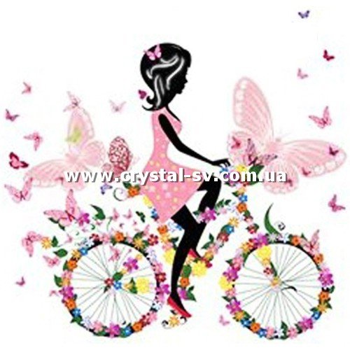 Набор алмазная мозаика стразами Гламур Девушка на велосипеде из цветов (30х30) — CRYSTAL SHOP