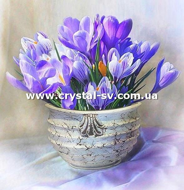 Набор алмазная мозаика стразами Весна Крокусы в горшке (40x40) — CRYSTAL SHOP