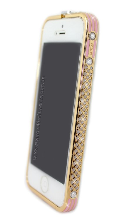 Бампер на телефон для iPhone 5/5s стразами Chanel logo металлический design Rhinestones GOLD Pink — CRYSTAL SHOP
