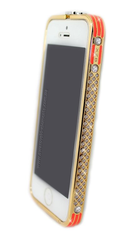 Бампер на телефон для iPhone 5/5s стразами Chanel logo металлический design Rhinestones GOLD Orange — CRYSTAL SHOP