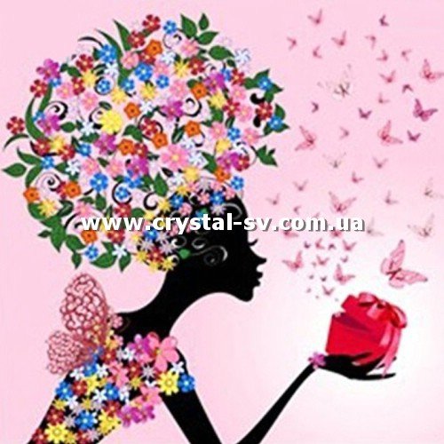 Набор алмазная мозаика стразами Силуэт девушки из цветов и бабочек Подарок (30х30) — CRYSTAL SHOP
