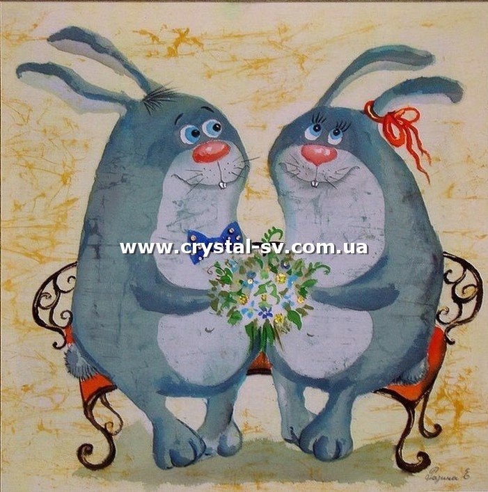 Набор алмазная мозаика стразами Лавочка Зайчики Любовь (40х40) — CRYSTAL SHOP