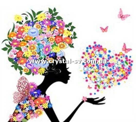 Набор алмазная мозаика стразами Силуэт девушки из цветов и бабочек Сердце (30х30) — CRYSTAL SHOP