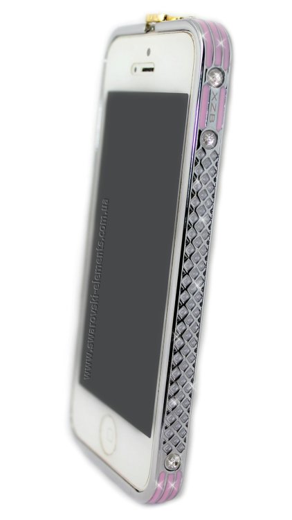 Бампер на телефон для iPhone 5/5s стразами Chanel logo металлический design Rhinestones SILVER Pink — CRYSTAL SHOP