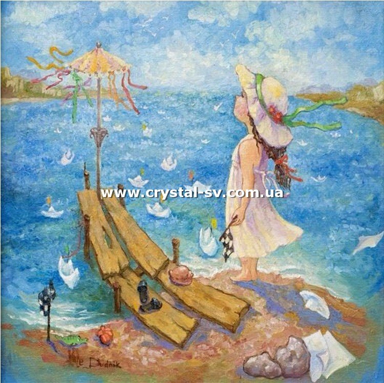 Набор рукоделия мозаика стразами Девочка на море (40х40) — CRYSTAL SHOP