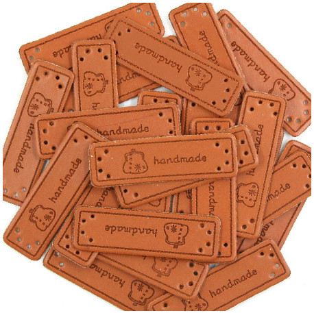 Бирка нашивка кожаная Hand Made кошелек. Горизонтальная. Коричневая (1 шт) — CRYSTAL SHOP